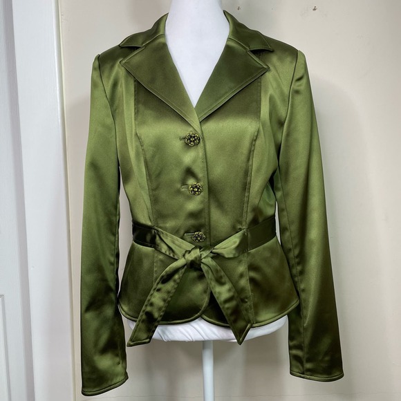 Kay Unger Jackets & Blazers - Kay Unger Green Satin Dressy Sparkle Buttons Jacket Size 6